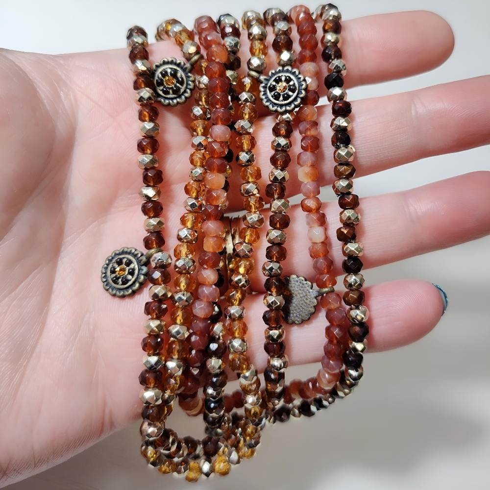 💎 2/$15 Cookie Lee 4 Strand Beaded Necklace Rhinestone Glass plastic Brown Red - Picture 6 of 7